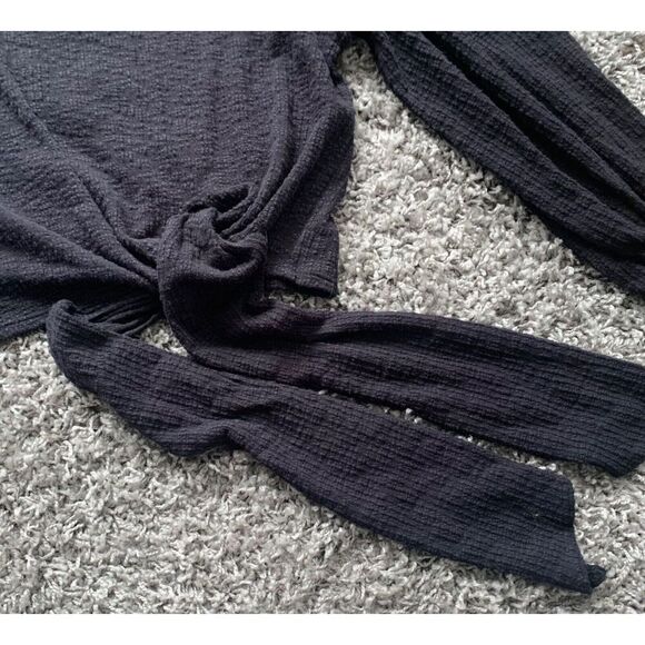 78- FREE PEOPLE Beach Gulfport Black Tie Waist Textured Knit Shirt Top Sz L BOHO - Picture 4 of 4